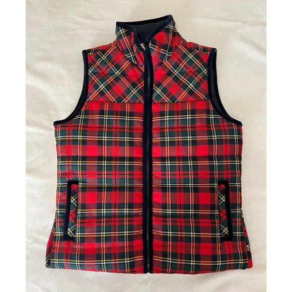 JCREW Mountain Christmas Tartan Puffer Vest Red/Green/Mult Size S - Picture 1 of 9